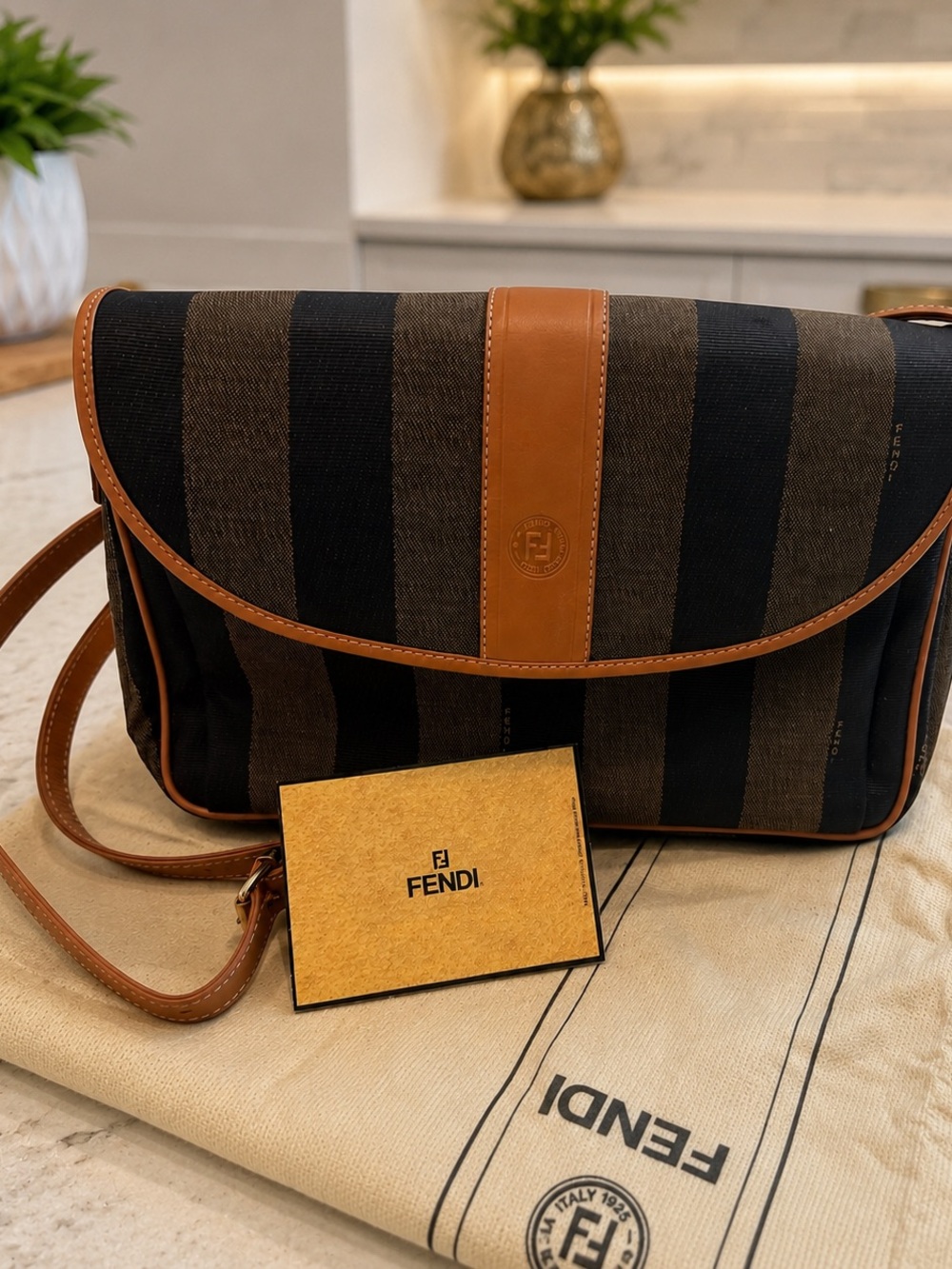 Rare Vintage Fendi Pequin Shoulder Bag brand NEW 1980s